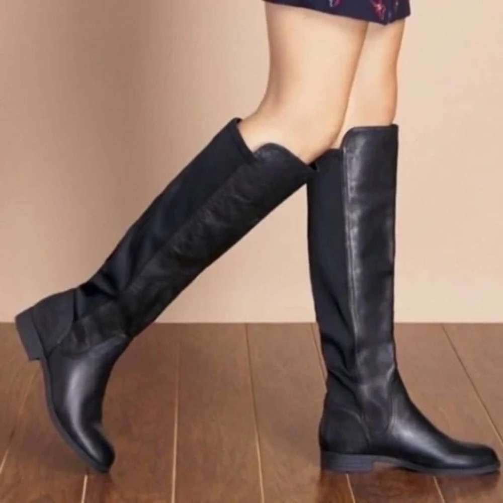 Frye Molly Gore Elastic Black Leather Under Knee Riding Boots Size 9